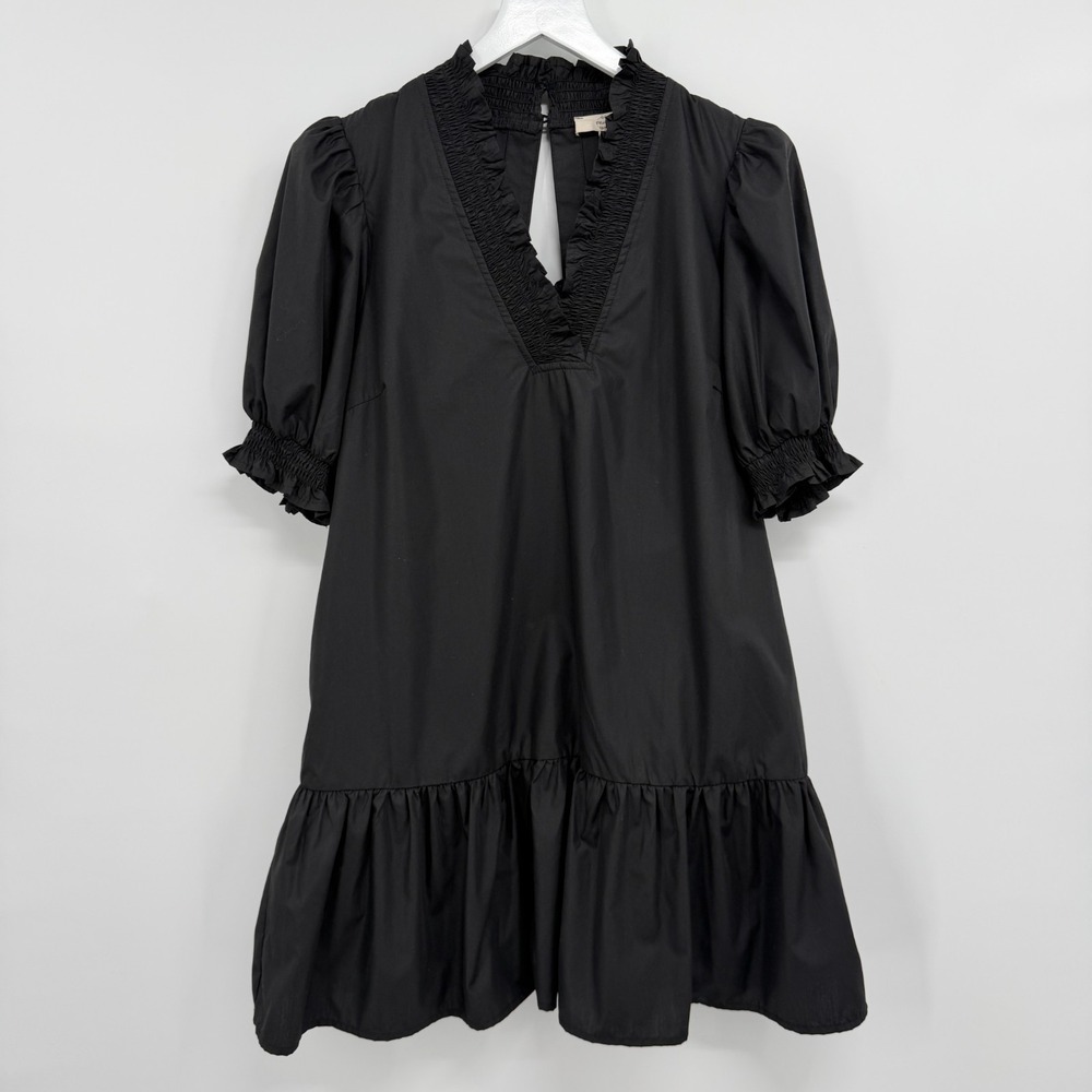 Entro Mini Dress Medium Smocked Ruffle Puff Sleeve LBD Coquette Romantic Goth